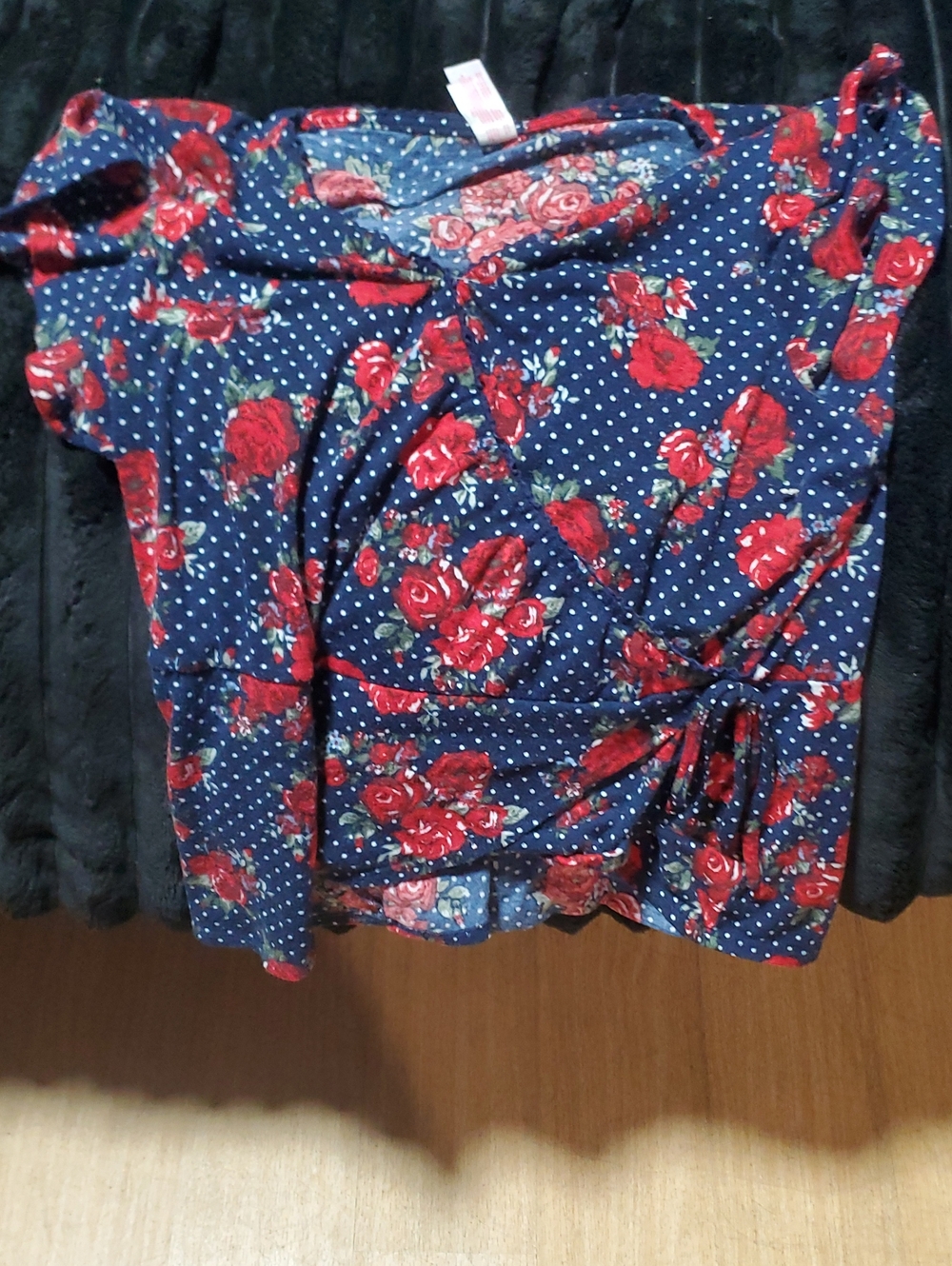 Blue Red Rose Whit Polka Dot V-neck Crop Top